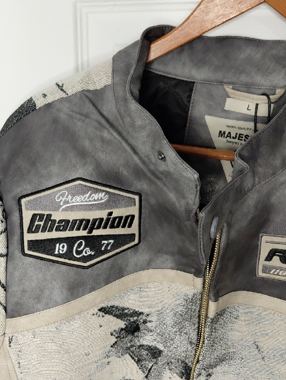 Racing Graphic Leather Jacket - Black & Cream - Picture 5 of 11
